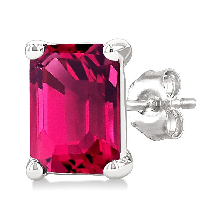 4X3 MM Octagon Shape Pink Tourmaline Semi-Precious Stud Earrings in 10K White Gold