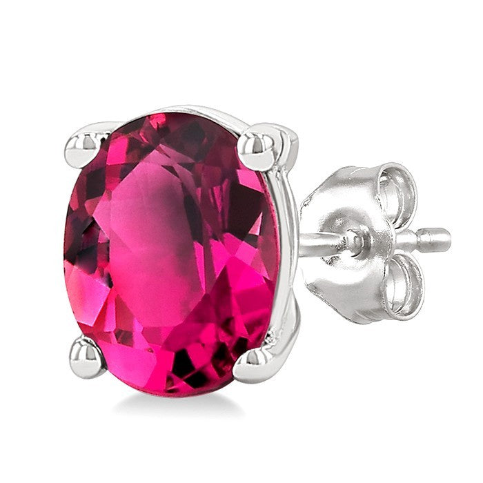 4X3 MM Oval Shape Pink Tourmaline Semi-Precious Stud Earrings in 10K White Gold