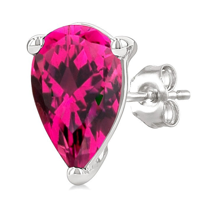 4X3 MM Pear Shape Pink Tourmaline Semi-Precious Stud Earrings in 10K White Gold