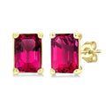 4X3 MM Octagon Shape Pink Tourmaline Semi-Precious Stud Earrings in 10K Yellow Gold