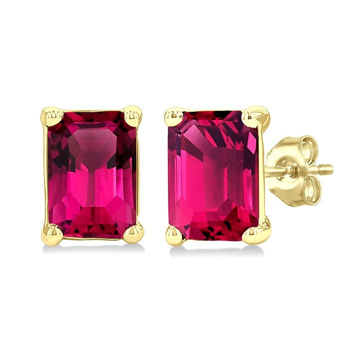 4X3 MM Octagon Shape Pink Tourmaline Semi-Precious Stud Earrings in 10K Yellow Gold