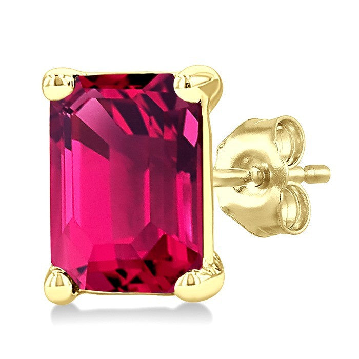 4X3 MM Octagon Shape Pink Tourmaline Semi-Precious Stud Earrings in 10K Yellow Gold