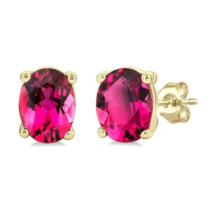 4X3 MM Oval Shape Pink Tourmaline Semi-Precious Stud Earrings in 10K Yellow Gold