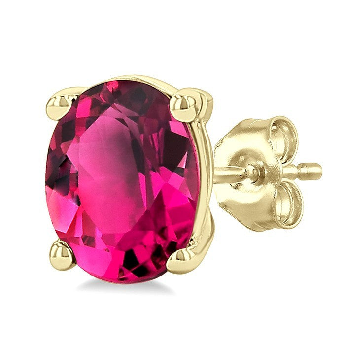 4X3 MM Oval Shape Pink Tourmaline Semi-Precious Stud Earrings in 10K Yellow Gold
