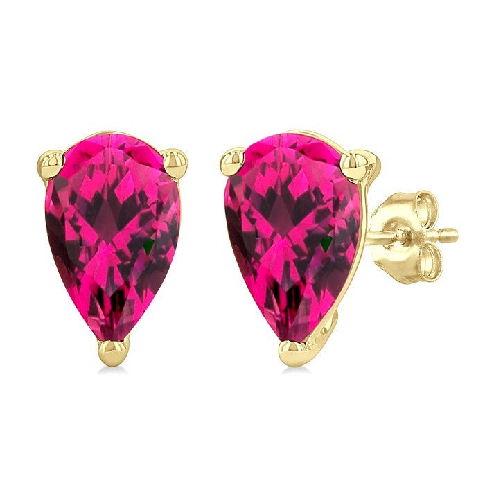 4X3 MM Pear Shape Pink Tourmaline Semi-Precious Stud Earrings in 10K Yellow Gold