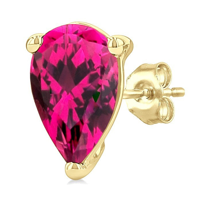4X3 MM Pear Shape Pink Tourmaline Semi-Precious Stud Earrings in 10K Yellow Gold
