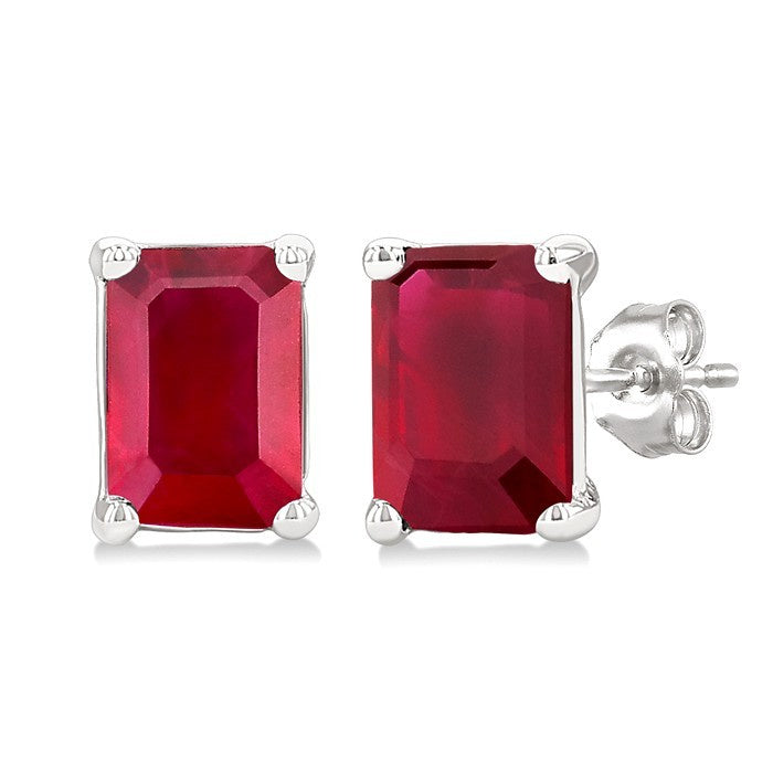 4X3 MM Octagon Shape Ruby Precious Stud Earrings in 10K White Gold