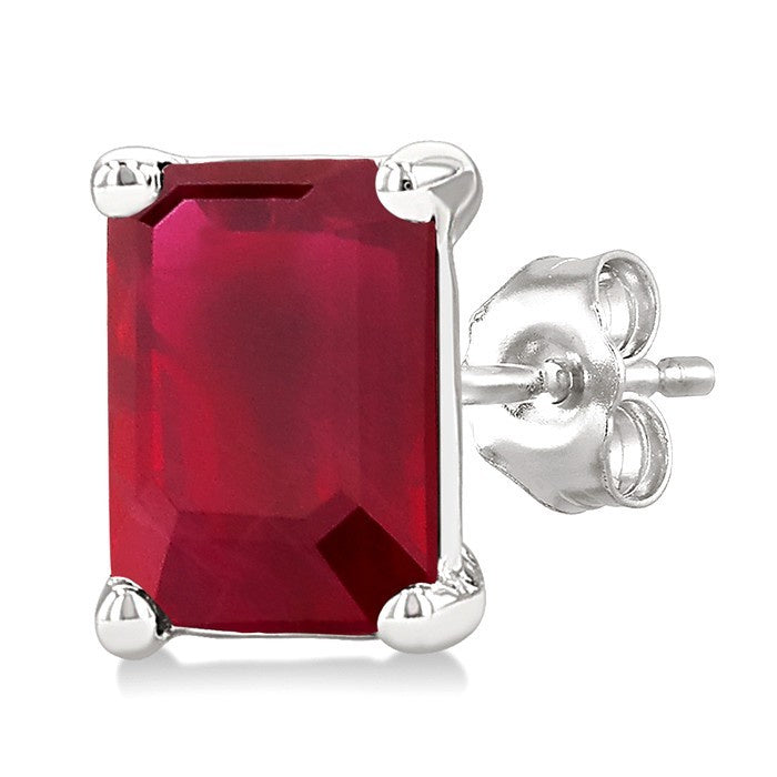 4X3 MM Octagon Shape Ruby Precious Stud Earrings in 10K White Gold