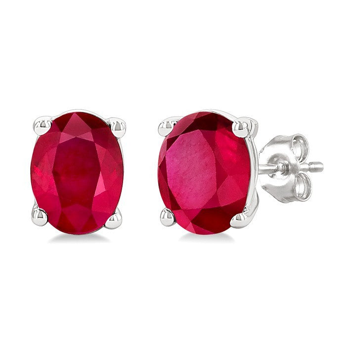 4X3 MM Oval Shape Ruby Precious Stud Earrings in 10K White Gold