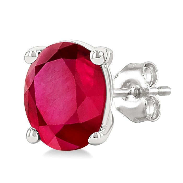 4X3 MM Oval Shape Ruby Precious Stud Earrings in 10K White Gold
