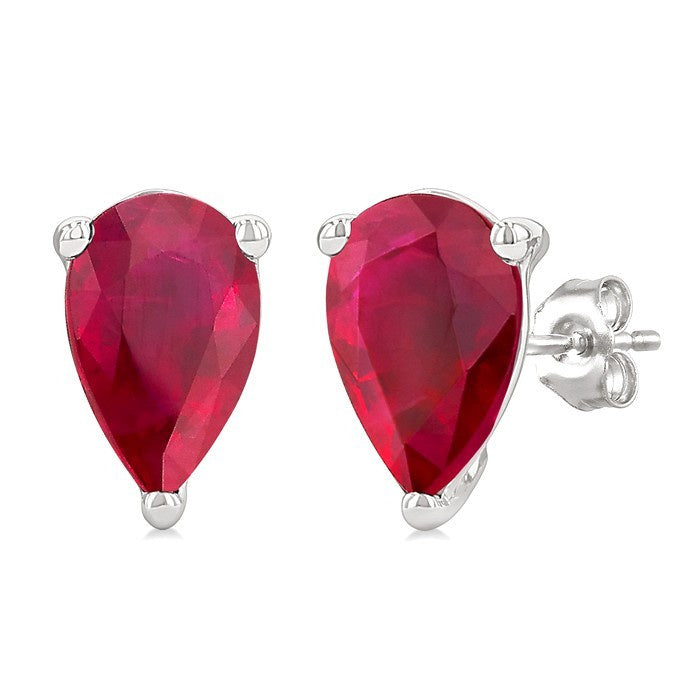 4X3 MM Pear Shape Ruby Precious Stud Earrings in 10K White Gold