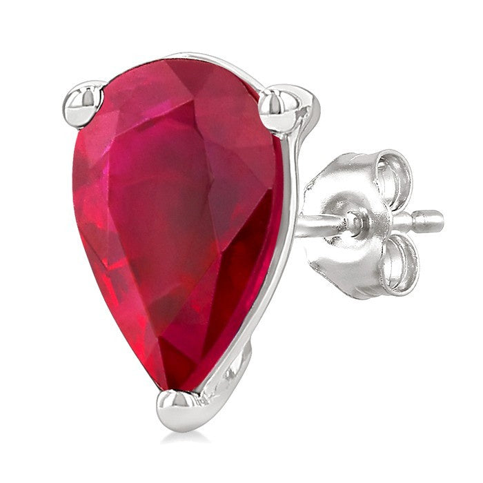 4X3 MM Pear Shape Ruby Precious Stud Earrings in 10K White Gold