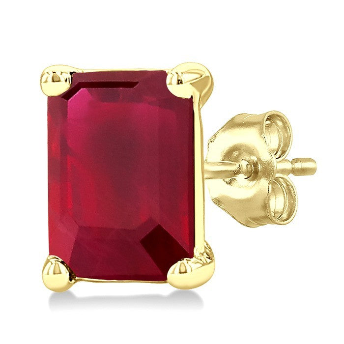 4X3 MM Octagon Shape Ruby Precious Stud Earrings in 10K Yellow Gold
