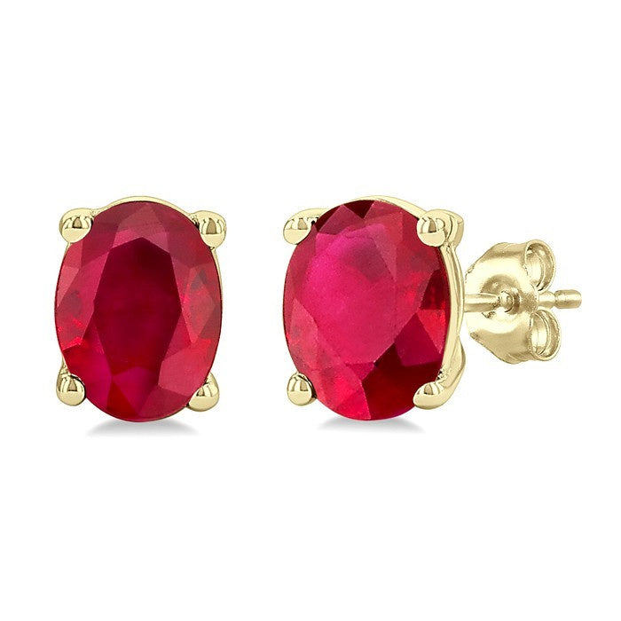 4X3 MM Oval Shape Ruby Precious Stud Earrings in 10K Yellow Gold