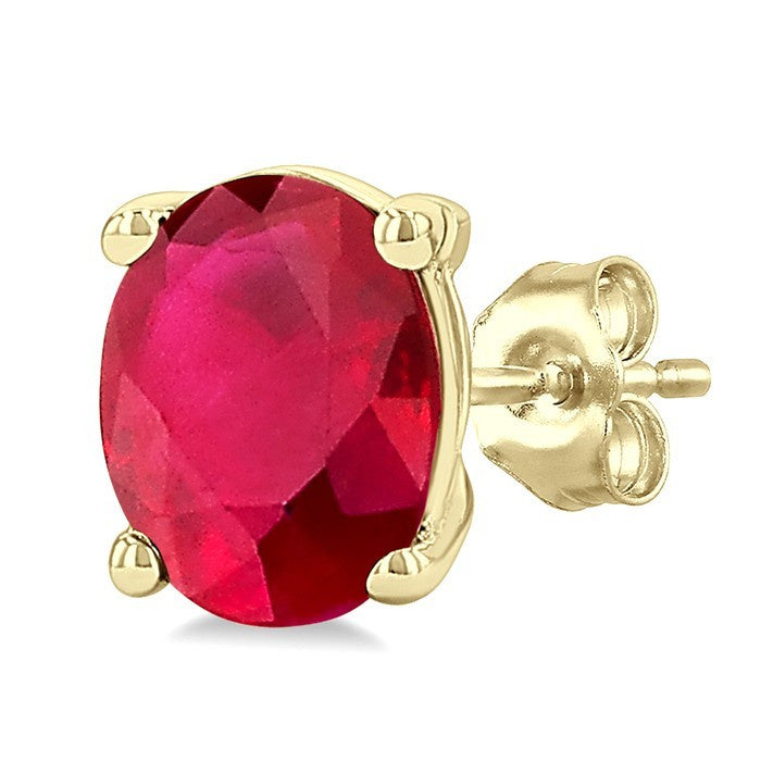 4X3 MM Oval Shape Ruby Precious Stud Earrings in 10K Yellow Gold