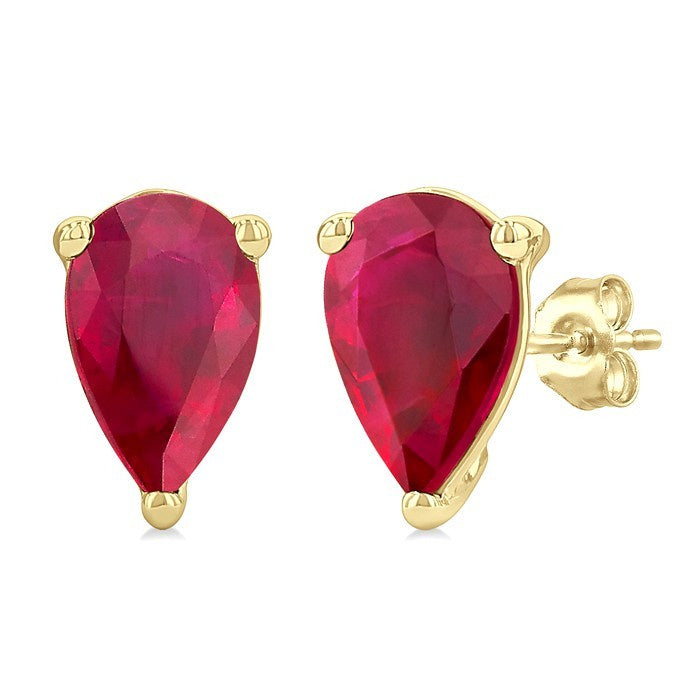 4X3 MM Pear Shape Ruby Precious Stud Earrings in 10K Yellow Gold