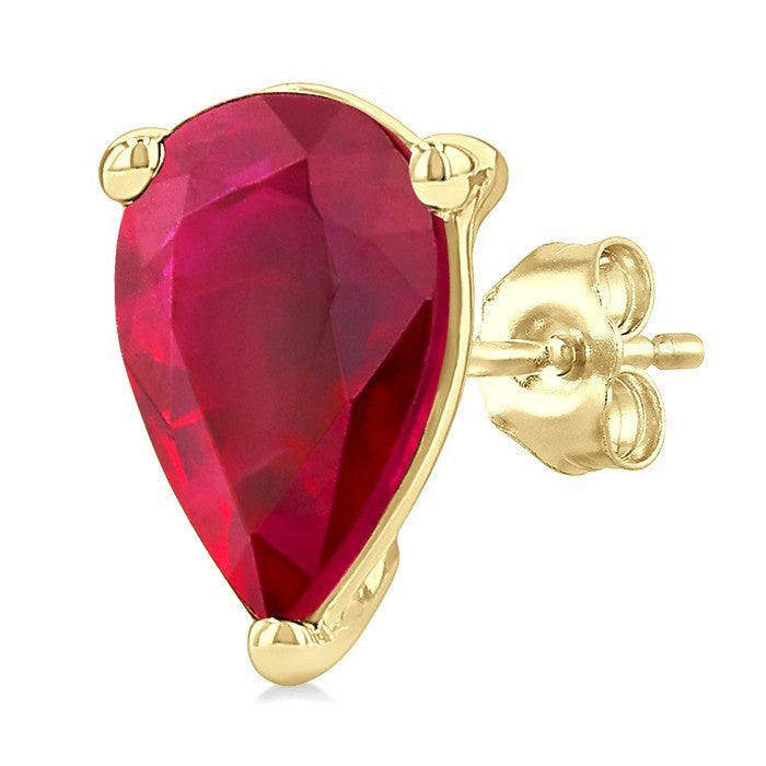 4X3 MM Pear Shape Ruby Precious Stud Earrings in 10K Yellow Gold