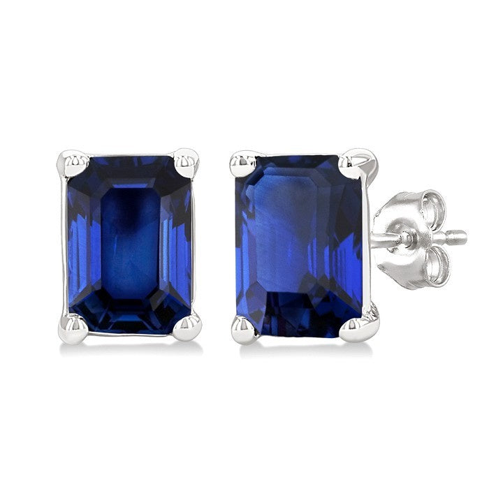 4X3 MM Octagon Shape Sapphire Precious Stud Earrings in 10K White Gold