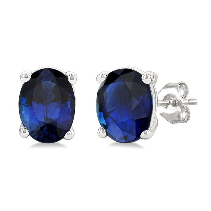 4X3 MM Oval Shape Sapphire Precious Stud Earrings in 10K White Gold