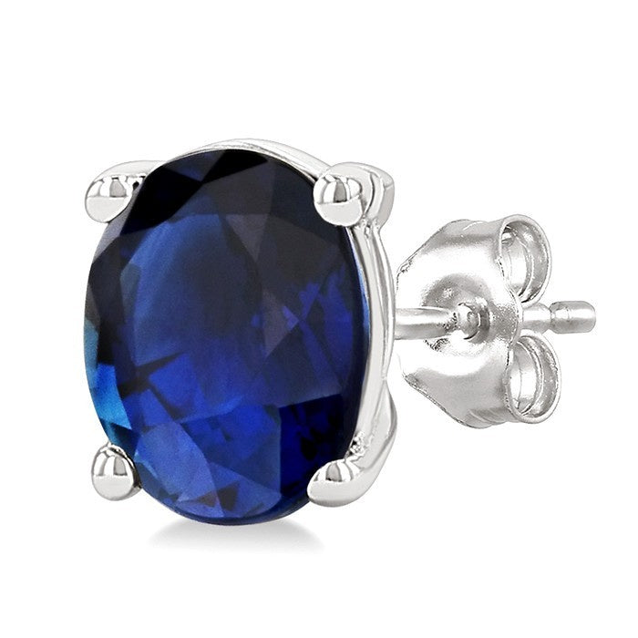 4X3 MM Oval Shape Sapphire Precious Stud Earrings in 10K White Gold