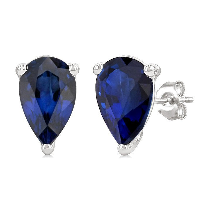 4X3 MM Pear Shape Sapphire Precious Stud Earrings in 10K White Gold