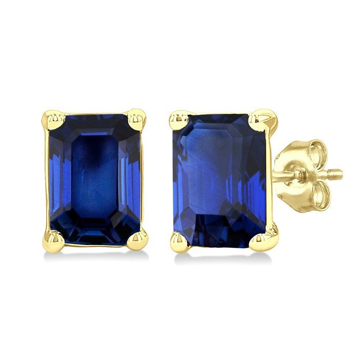 4X3 MM Octagon Shape Sapphire Precious Stud Earrings in 10K Yellow Gold