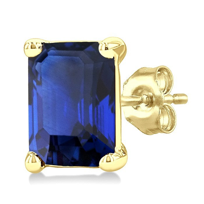 4X3 MM Octagon Shape Sapphire Precious Stud Earrings in 10K Yellow Gold