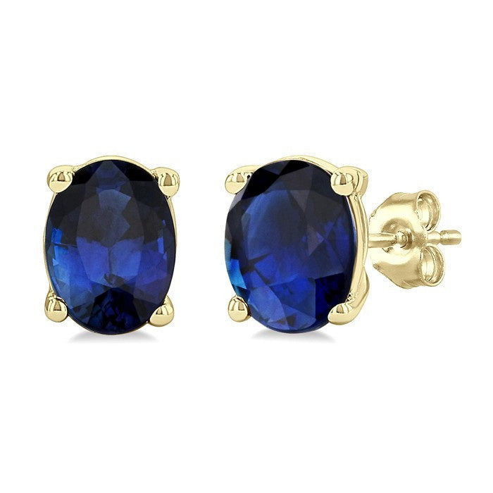 4X3 MM Oval Shape Sapphire Precious Stud Earrings in 10K Yellow Gold