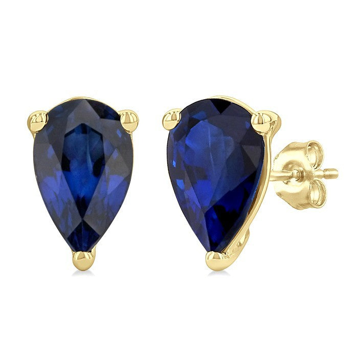 4X3 MM Pear Shape Sapphire Precious Stud Earrings in 10K Yellow Gold