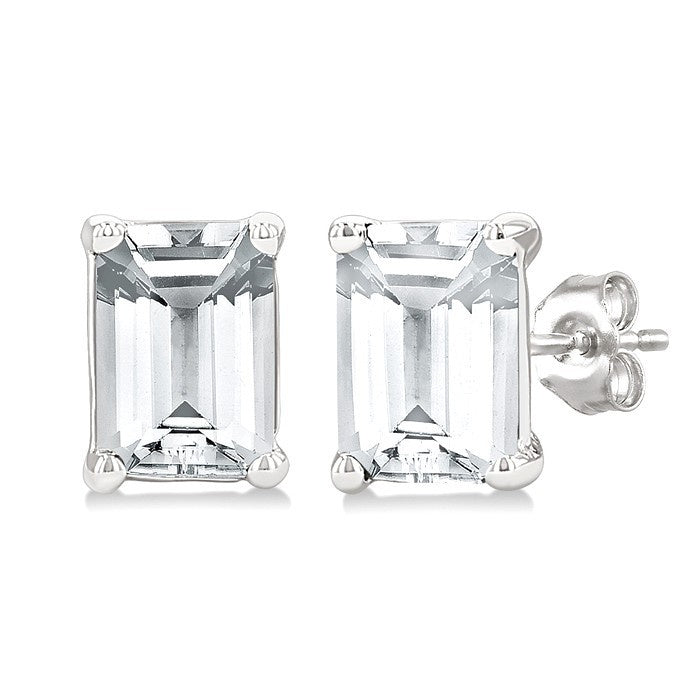 4X3 MM Octagon Shape White Topaz Semi-Precious Stud Earrings in 10K White Gold