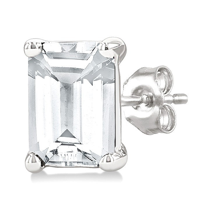 4X3 MM Octagon Shape White Topaz Semi-Precious Stud Earrings in 10K White Gold
