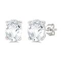 4X3 MM Oval Shape White Topaz Semi-Precious Stud Earrings in 10K White Gold