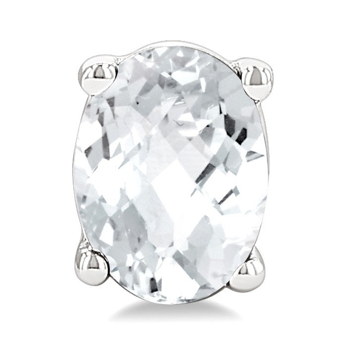 4X3 MM Oval Shape White Topaz Semi-Precious Stud Earrings in 10K White Gold