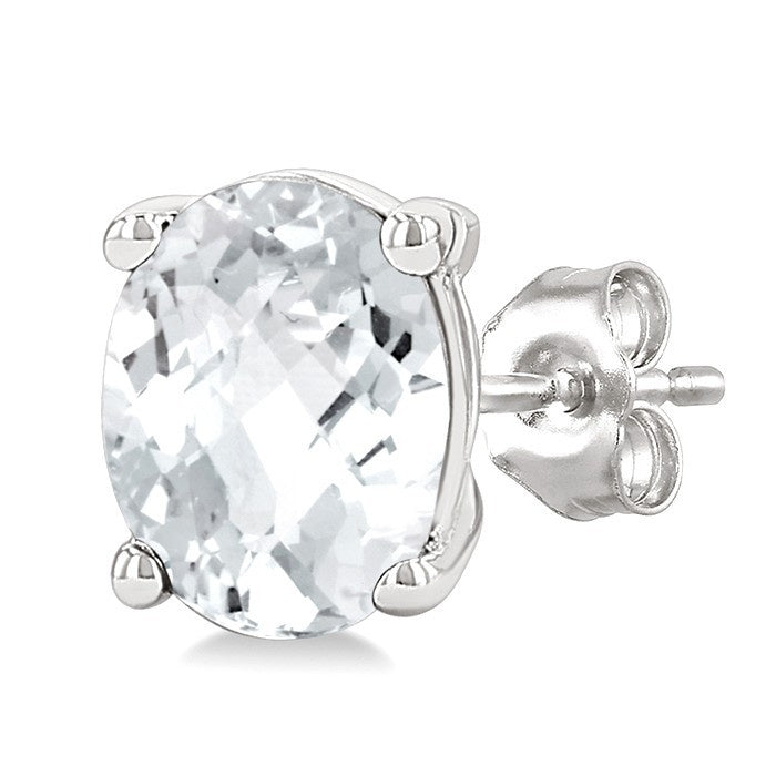 4X3 MM Oval Shape White Topaz Semi-Precious Stud Earrings in 10K White Gold