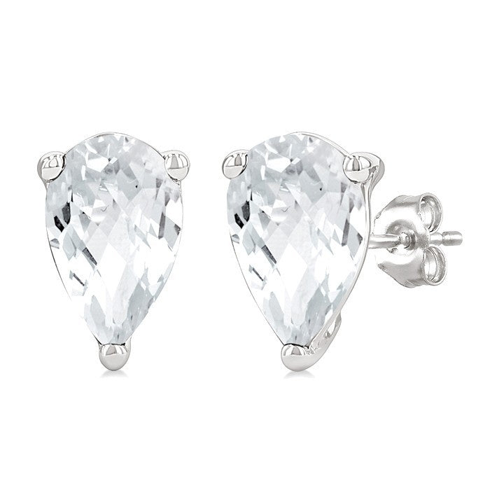 4X3 MM Pear Shape White Topaz Semi-Precious Stud Earrings in 10K White Gold