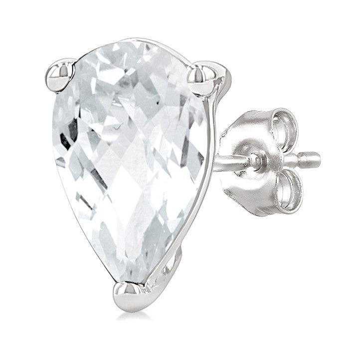 4X3 MM Pear Shape White Topaz Semi-Precious Stud Earrings in 10K White Gold