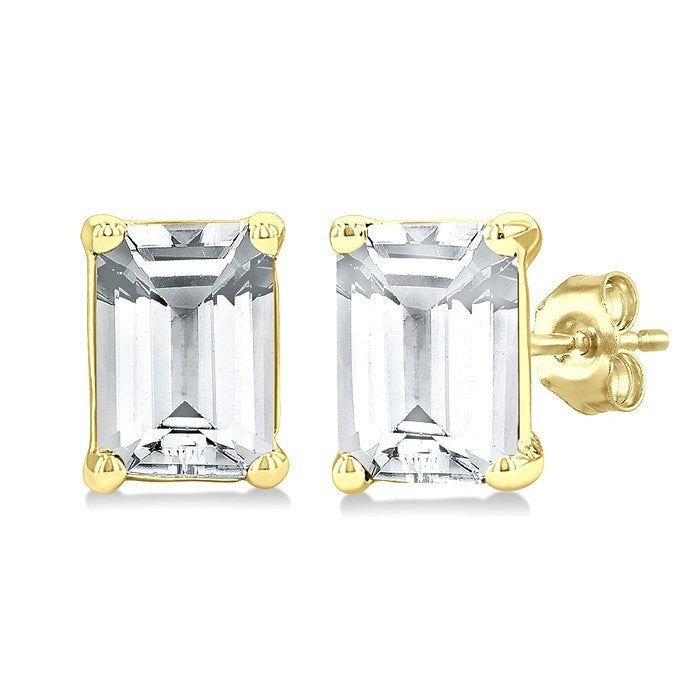4X3 MM Octagon Shape White Topaz Semi-Precious Stud Earrings in 10K Yellow Gold