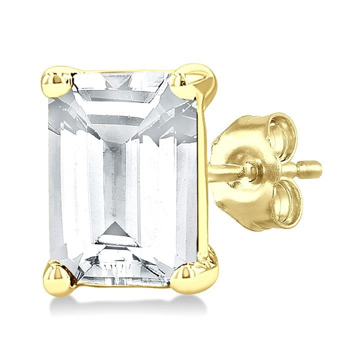 4X3 MM Octagon Shape White Topaz Semi-Precious Stud Earrings in 10K Yellow Gold