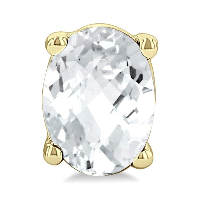 4X3 MM Oval Shape White Topaz Semi-Precious Stud Earrings in 10K Yellow Gold