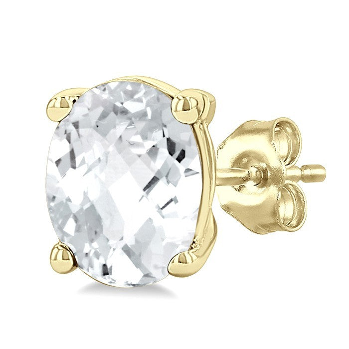 4X3 MM Oval Shape White Topaz Semi-Precious Stud Earrings in 10K Yellow Gold
