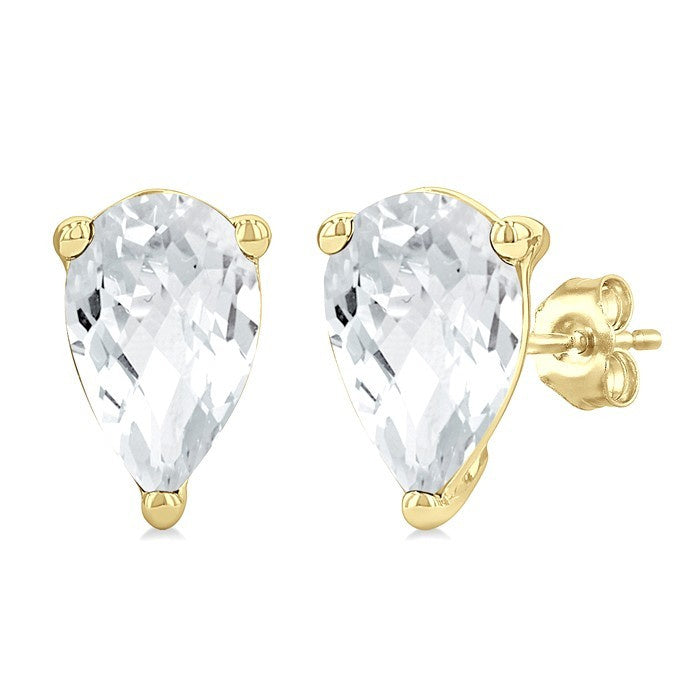 4X3 MM Pear Shape White Topaz Semi-Precious Stud Earrings in 10K Yellow Gold