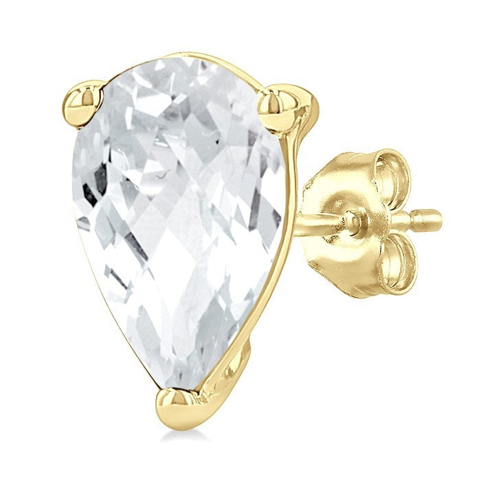 4X3 MM Pear Shape White Topaz Semi-Precious Stud Earrings in 10K Yellow Gold