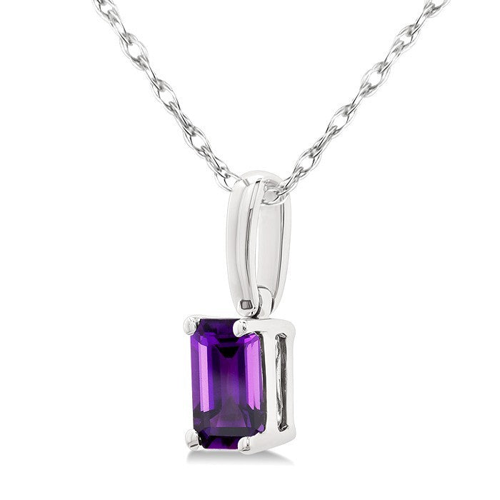5X3 MM Octagon Shape Amethyst Semi-Precious Solitaire Pendant With Chain in 10K White Gold