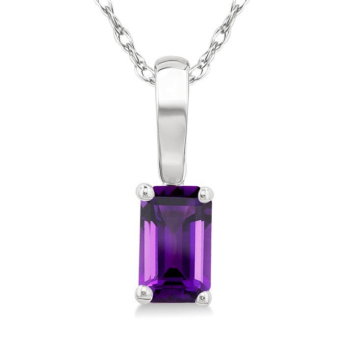 5X3 MM Octagon Shape Amethyst Semi-Precious Solitaire Pendant With Chain in 10K White Gold