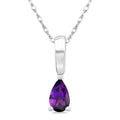 5X3 MM Pear Shape Amethyst Semi-Precious Solitaire Pendant With Chain in 10K White Gold