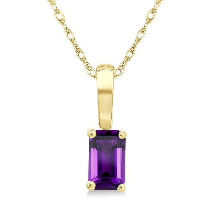 5X3 MM Octagon Shape Amethyst Semi-Precious Solitaire Pendant With Chain in 10K Yellow Gold