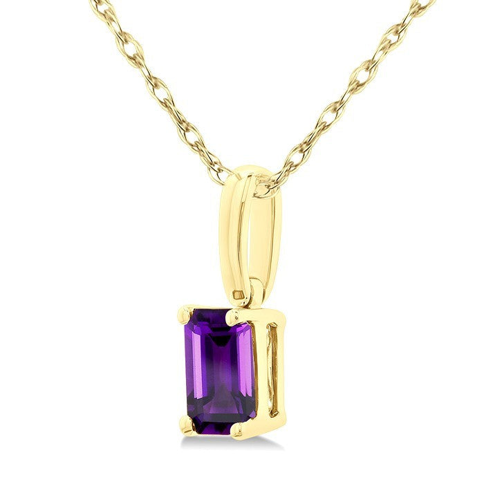 5X3 MM Octagon Shape Amethyst Semi-Precious Solitaire Pendant With Chain in 10K Yellow Gold