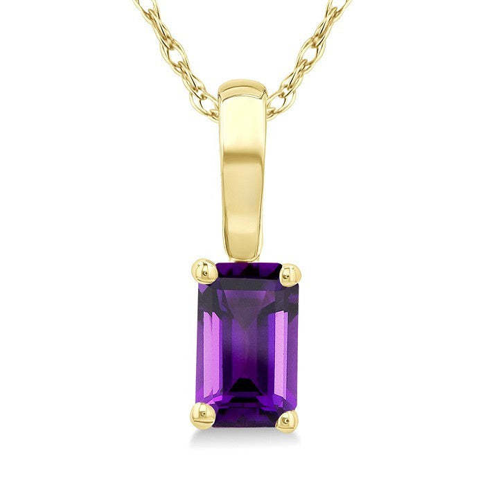 5X3 MM Octagon Shape Amethyst Semi-Precious Solitaire Pendant With Chain in 10K Yellow Gold