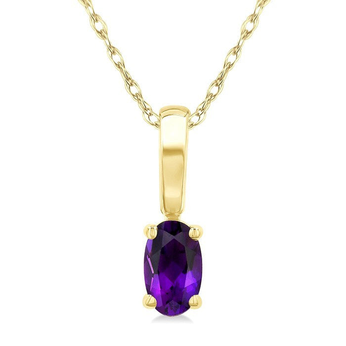 5X3 MM Oval Shape Amethyst Semi-Precious Solitaire Pendant With Chain in 10K Yellow Gold