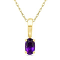 5X3 MM Oval Shape Amethyst Semi-Precious Solitaire Pendant With Chain in 10K Yellow Gold